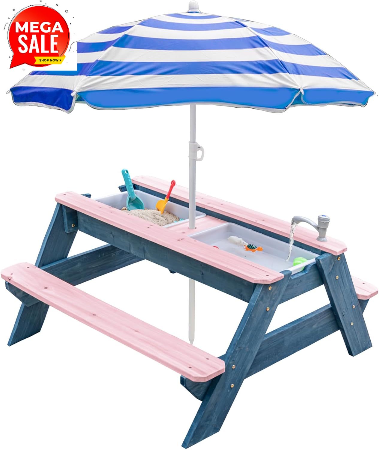 Kids Outdoor Bench Table - Kids 3-in-1 Sand & Water Table,
