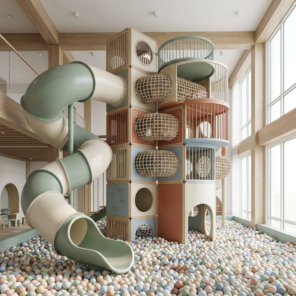 Kids Outdoor Treehouse - Minimalist Indoor Playground, Modular Soft Play,