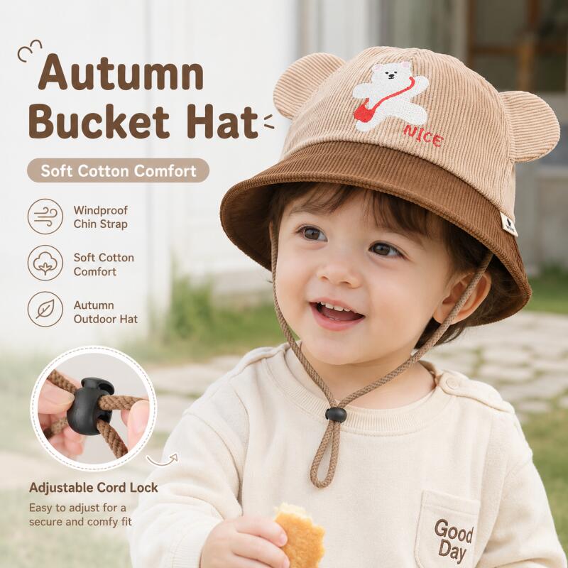 Kids Bear Ear Bucket Hat Soft  - đánh giá và giá Kids Outdoor Hat