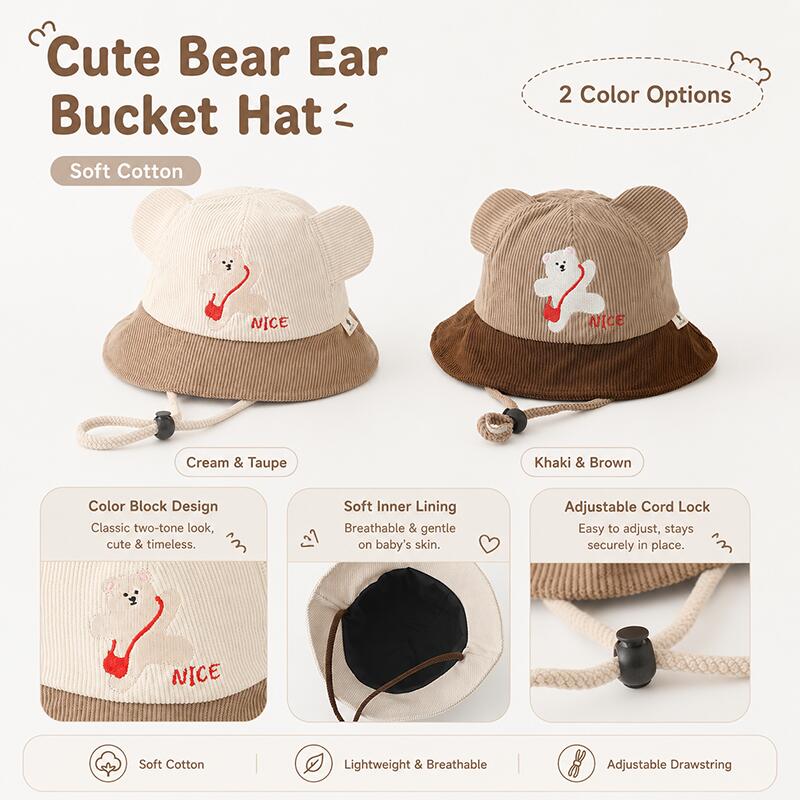 Kids Bear Ear Bucket Hat Soft  - đánh giá và giá Kids Outdoor Hat