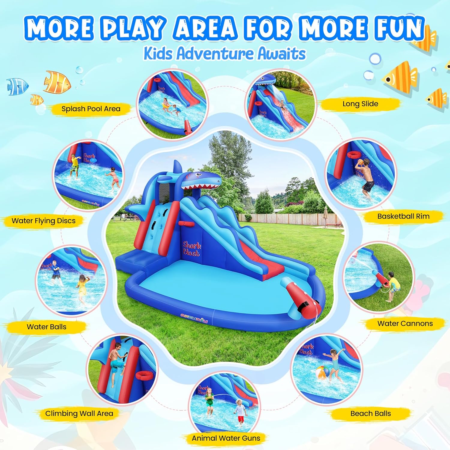 Shark-Themed Inflatable Water  - đánh giá và giá Kids Outdoor Climbing Wall