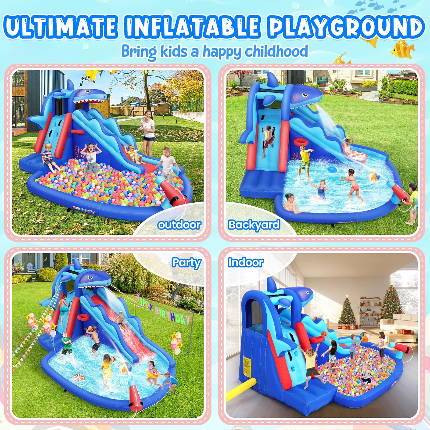 Shark-Themed Inflatable Water  - đánh giá và giá Kids Outdoor Climbing Wall