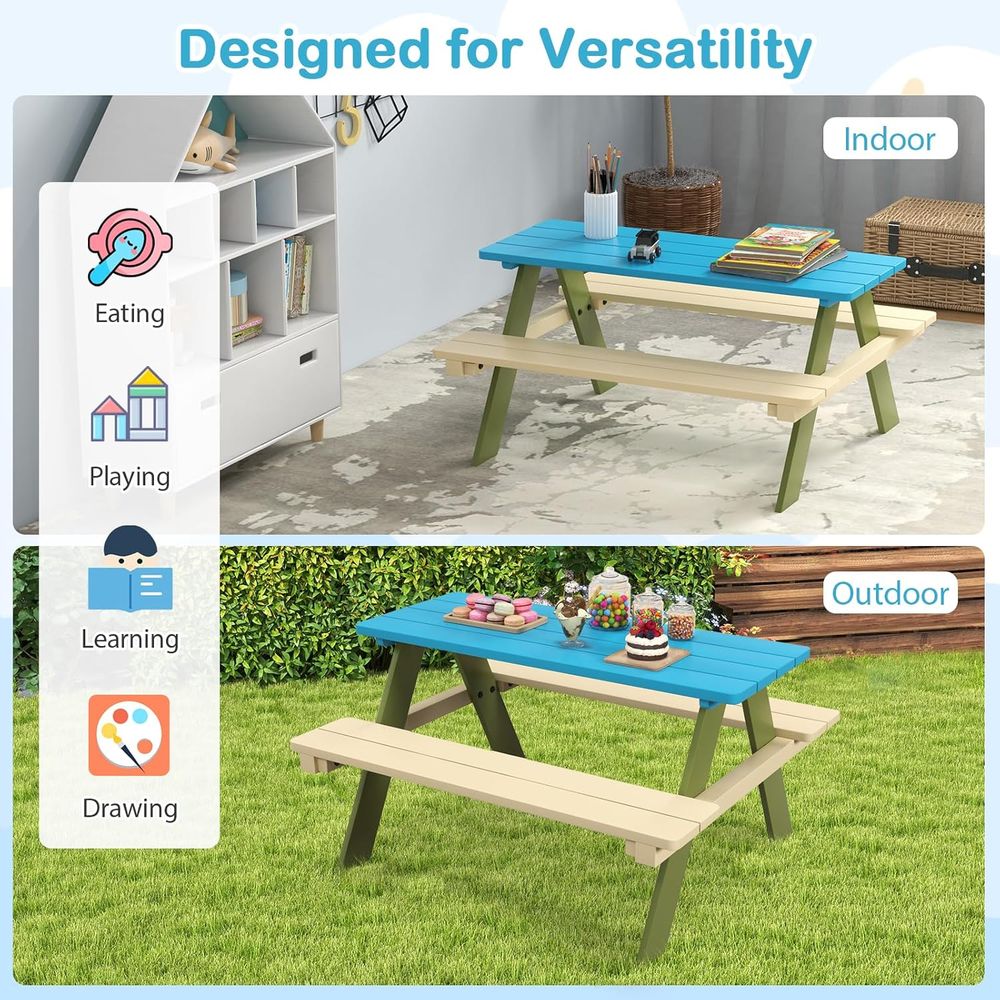 Kids Picnic Table, Acacia Wood - đánh giá và giá Kids Outdoor Bench Table