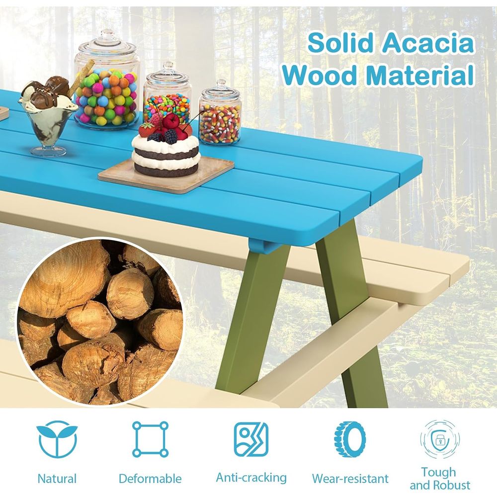 Kids Picnic Table, Acacia Wood - đánh giá và giá Kids Outdoor Bench Table
