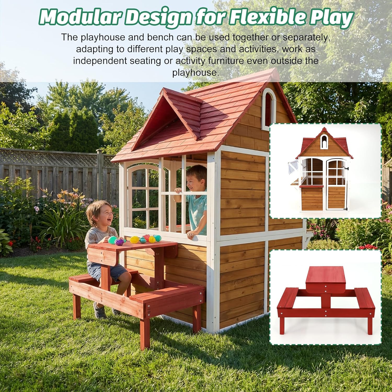 #Outdoor Wooden Kids Playhouse - đánh giá và giá Kids Outdoor Bench Table